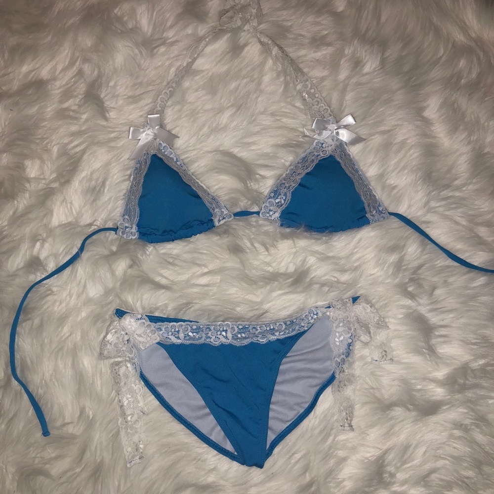 Blue and white lace two piece bikini!